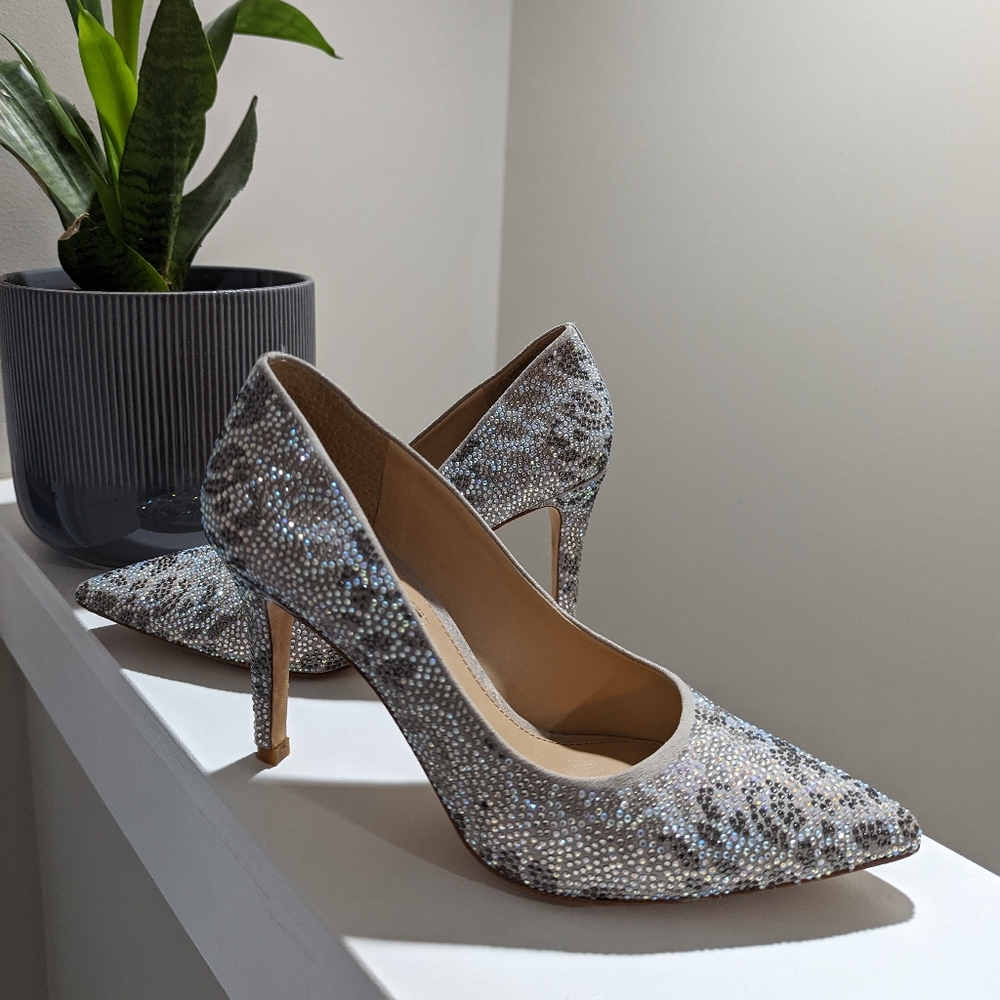 Antonio Melani Pumps, genuine leather soles,  silver, iridescent, snakeskin